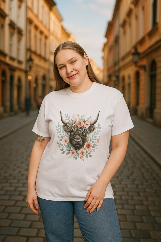 Floral Highland Cow T-Shirt